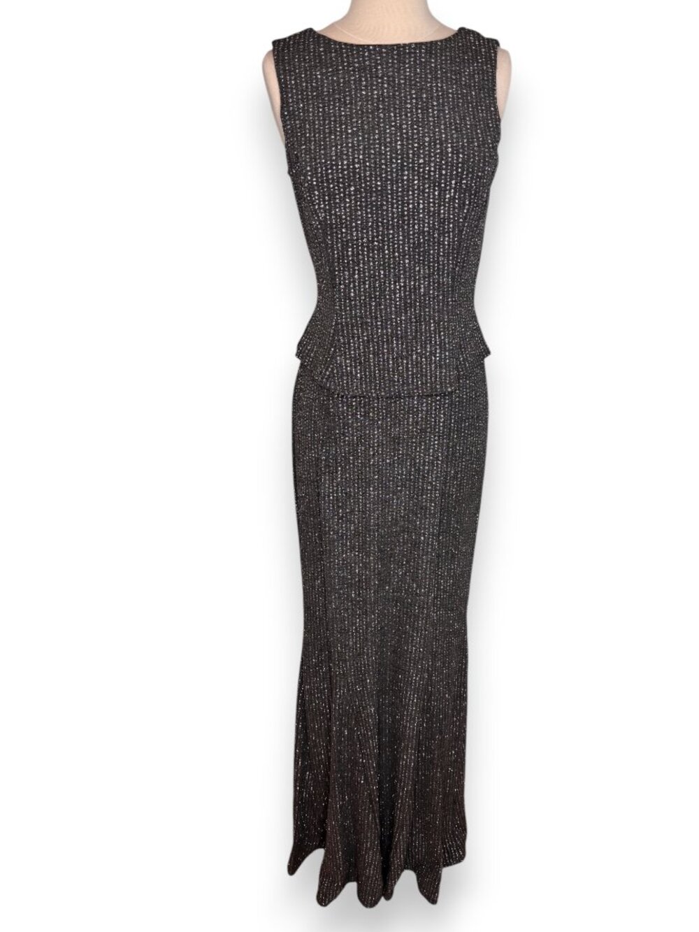 Scott McClintock Millennium 2000 Gray Silver Sparkle Peplum Flare Bottom Dress 6